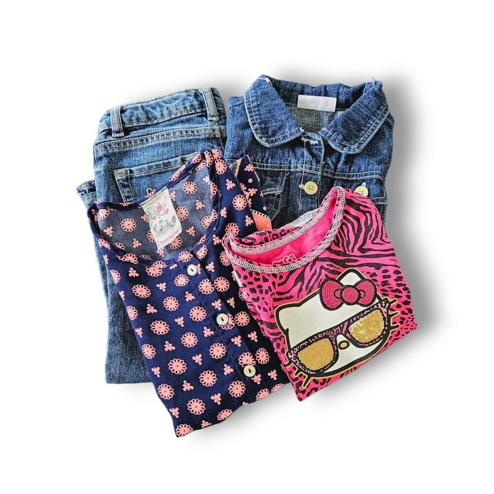 Bundle of 4 pieces Toddle Girls Clothing Jeans Jacket T-Shirt Romper Size 4T